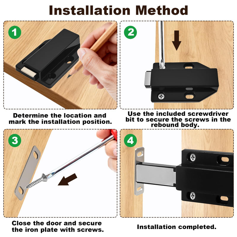 2 Pack Magnetic Push Latch,Heavy Duty Magnetic Touch Latch,for Push to Open Cabinet or Kitchen Drawer, Kitchen Door,on Strong Pop Out (Black - 2.7 inch, 2 Pack) Black - 2.7 inch(ejectable)