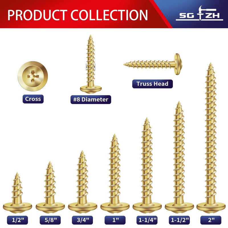 #8 x 1/2" Wood Screw 100Pcs Alloy Steel Standard Thread Truss Head Fast Self Tapping by SG TZH #8 x 1/2" 100