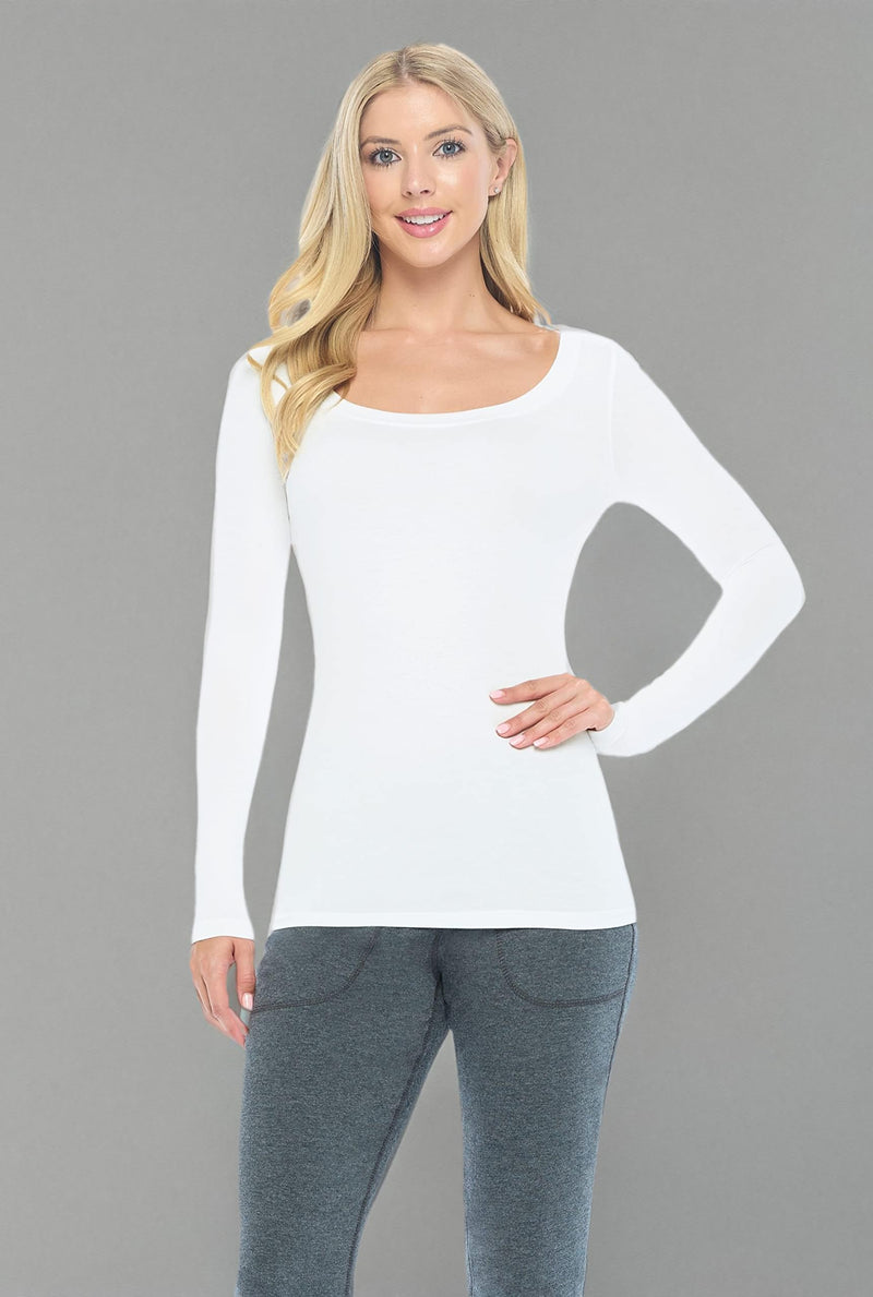 Natural Uniforms Women's Long Sleeve Extra Wide Scoop-Neck T-Shirt Under Scrub 3X-Large White