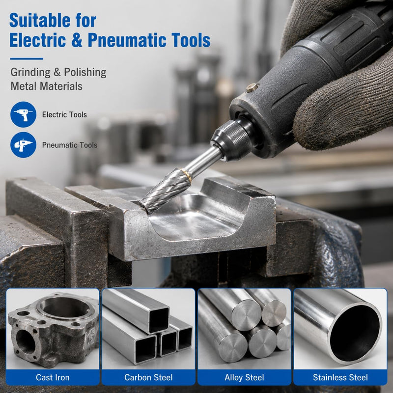 Cylinder Head Porting Kit, Tungsten Steel Carbide Burr Set for Die Grinder, Rotary Burr Bits for Grinding, Polishing and Shaping Cast Iron, Carbon Steel, Metal