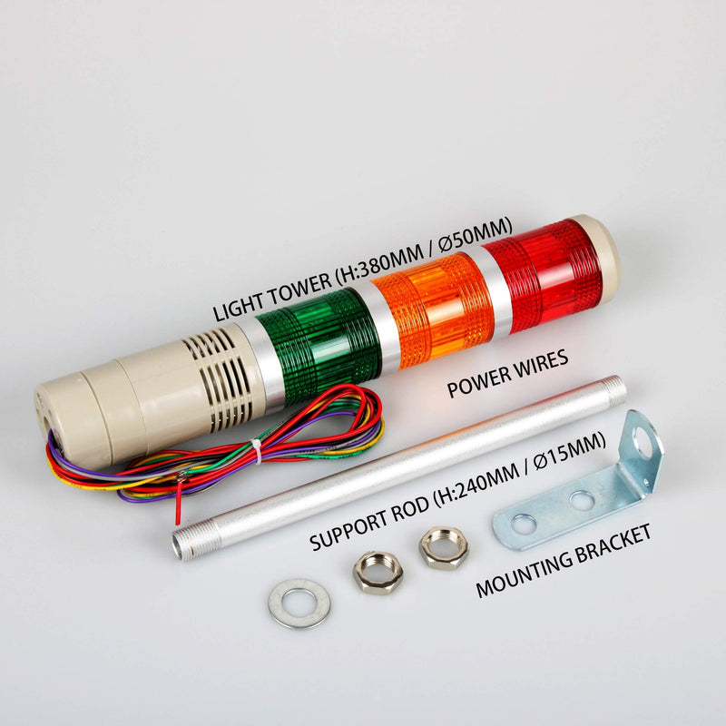 LUBAN Industrial Signal Light Tower, Column LED Alarm Tower Lamp Light Flash Indicator, 3-Layer Stack LED Warning Light for Safety (DC 12V/Steady ON Light) 12V without Buzzer