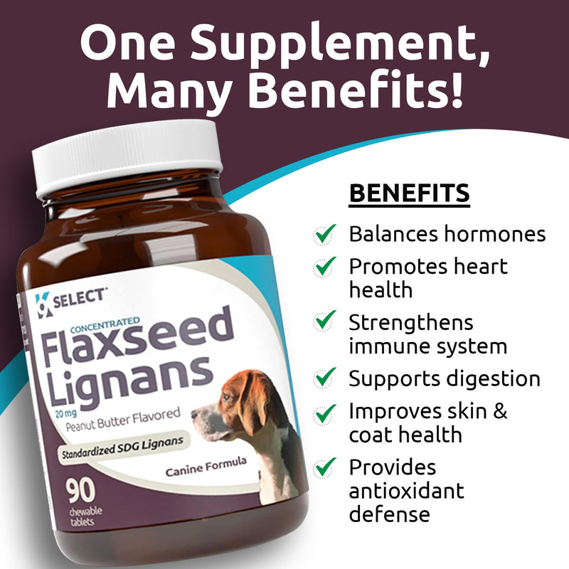 K9 Select Concentrated Flaxseed Lignans for Dogs, 20mg 90 Tablets, Peanut Butter Flavored Chewable, Impove Coat - NewNest Australia