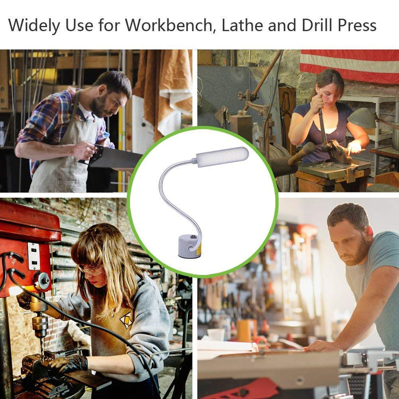 Sewing Machine Light LED Lighting (30LEDs) 6 Watt Multifunctional Flexible Gooseneck Arm Work Lamp with Magnetic Mounting Base for Workbench Lathe Drill Press Gray Silver