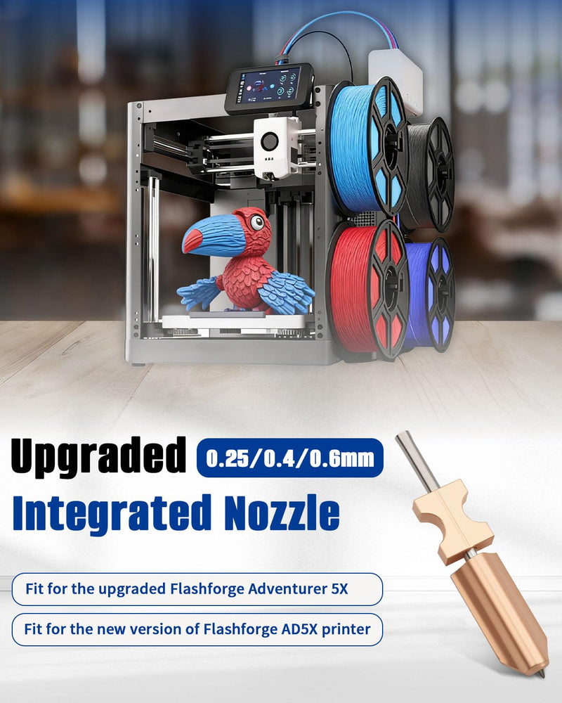 Upgraded Hotend Kit Fit for Flashforge AD5X 3D Printer, 0.25MM 0.4MM 0.6MM Nozzle, Extruder Heating Block, Component with 3 Silicone Cover and 1 Nozzle Brush