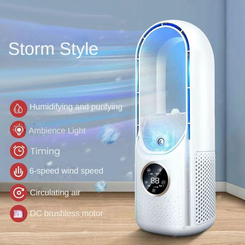 SUNGOOYUE Desk Fan, 11.8 inch Portable Bladeless Fan Six Gear with LED Light Humidifier Timing Function for Office Home Bedroom DC 5V 2A