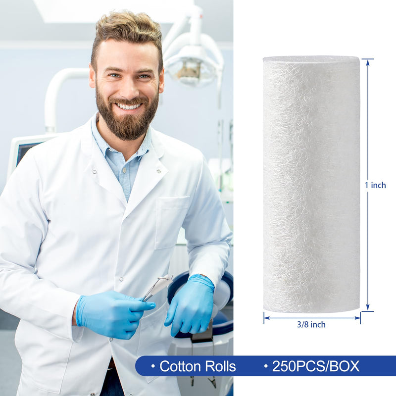 JMU 250Pcs Dental Cotton Rolls, 1'' Non-Sterile Nosebleed Plugs, Nosebleed Stopper for Kids or Adults, High Absorbent Cotton Rolls 1" x 3/8" 250