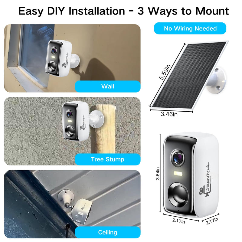 Security Cameras Wireless Outdoor, WIFI Cameras for Home Security with AI Motion Detection Spotlight Siren, Solar Panel Battery Powered, 2K Color Night Vision, 2-Way Talk, Waterproof, Cloud/SD Storage Q151SP-White
