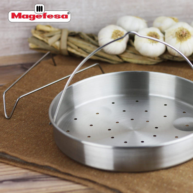 MAGEFESA Stainless Steel Universal Steamer Basket with Tripod, 8-Inch, Dishwasher Safe, Compatible with 8.7-inch Pressure Cookers and Cookware
