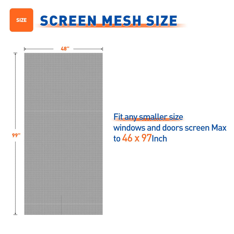 MAGZO Screen Door Replacement Mesh,48"W x 99"L Window Screen Mesh Adjustable Screen for French Patio Entry Porch Sliding Door Screen Mesh Curtain Net Black 48 X 99 Inch