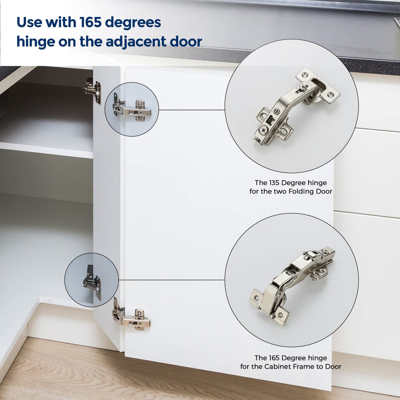 Ravinte 1 Pair 2 Pack Kitchen Cabinet Hinges, 135 Degree Kitchen Cabinet Door Hinges Compatible with Lazy Susan Corner Kitchen Cabinets, Full Overlay Face Frame Concealed Corner Cabinet Hardware