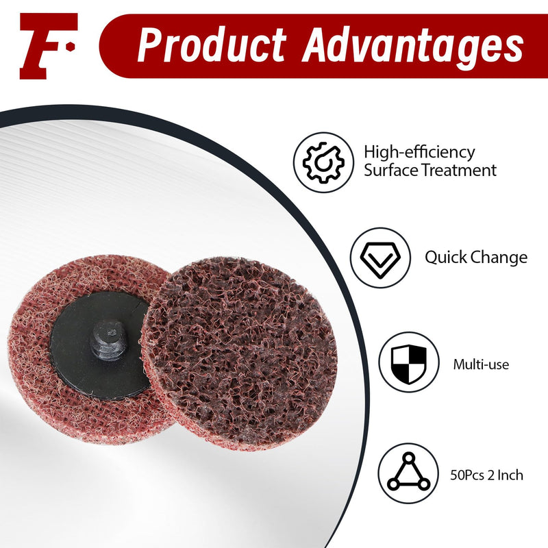findmall 50Pcs 2 Inch Maroon Quick Change Surface Prep Conditioning Discs, Medium Grit for Cleaning, Finishing and Deburring on All Metals 2 inches