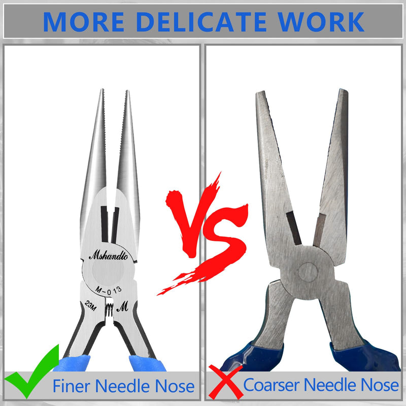Needle Nose Pliers Set, mshandto 5" Long Nose Pliers for Wire Bending, 6 Pack High Carbon Steel Needle Nose Pliers, Serrated Jaw Pliers for Jewelry Making, Electronics, Object Grasping, Craft Making 5"-6Pack