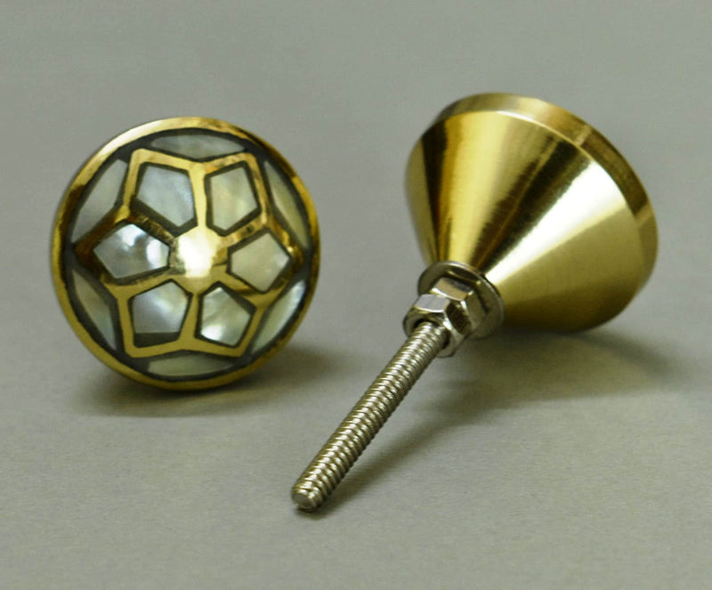 Mother of Pearl Dresser Pull Knob - Gold Contemporary Cabinet Hardware, Brass Knobs and Pulls, Kitchen Cupboard Glass Door Wardrobe and Drawers Pull (Desugn 4), Set-6 design 2