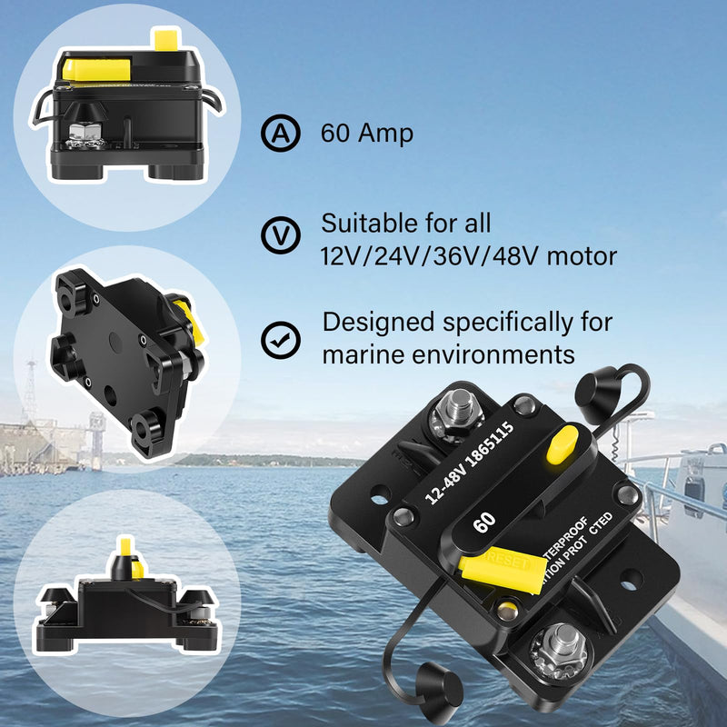 1865115 MKR-27 Circuit Breaker 60 Amp for All Minn Kota 12V/24V/36V/48V Electric Trolling Motors,Waterproof,Designed specifically for marine environments