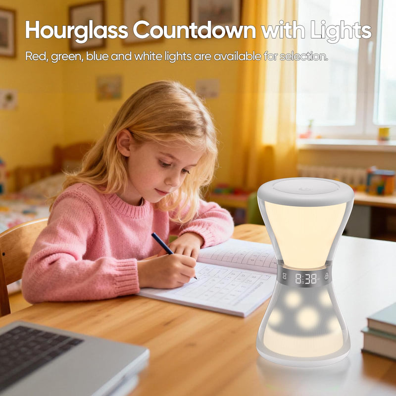 AFEXOA RGB Night Light Alarm Clock for Kids, Teenagers, Adults, Digital Alarm Clock with Hourglass Shape, 7 Ambient Lights, Aesthetic Alarm Clocks for Bedrooms Living Room Decor