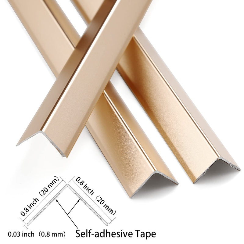 Aluminum Peel and Stick L Molding Corner Guards with 90° Angle for Wall Door Frame Cabinet Baseboard Protection and Decoration, 35.4in x 0.8in (3Pcs) Matte Gold
