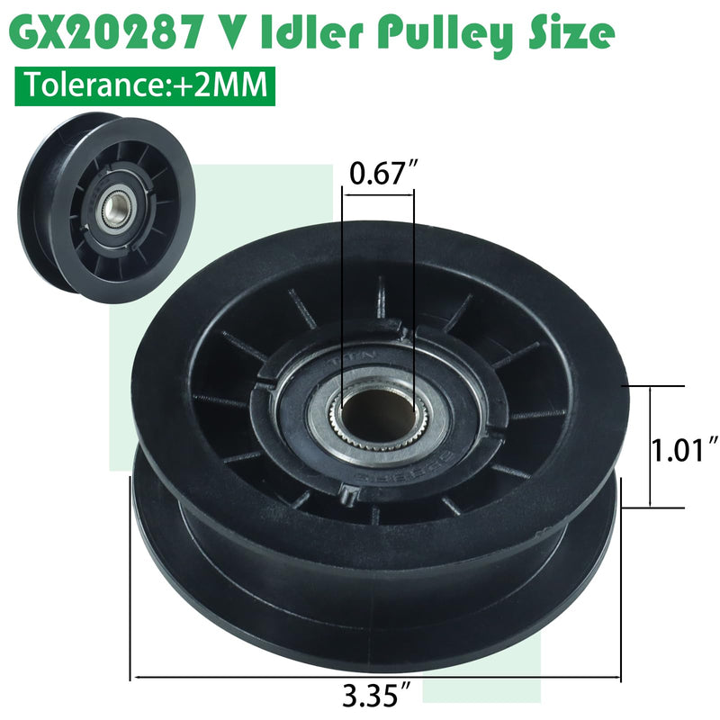 GX20286 V Idler Pulley with GX20287 Idler Pulley GX20006 V Belt Replaces GX20286 Pulley, John Deere Pulley GX20286, John Deere GX20287 Idler Pulley, 690409MA Pulley, 1760097, AM103019, AM32672 GX20286+GX20287+GX20006 Belt