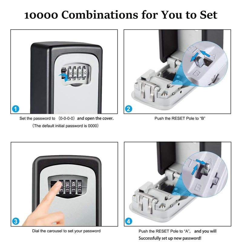 TTRWIN Key Lock Box for Outside, Resettable 4 Digit Combination Waterproof Lockbox, Key Safe Storage Security Lock Box, 5 Keys Large Capacity Wall Mounted LockBox for House Key, ID Card, Garage Key Gray-003 1 Pack