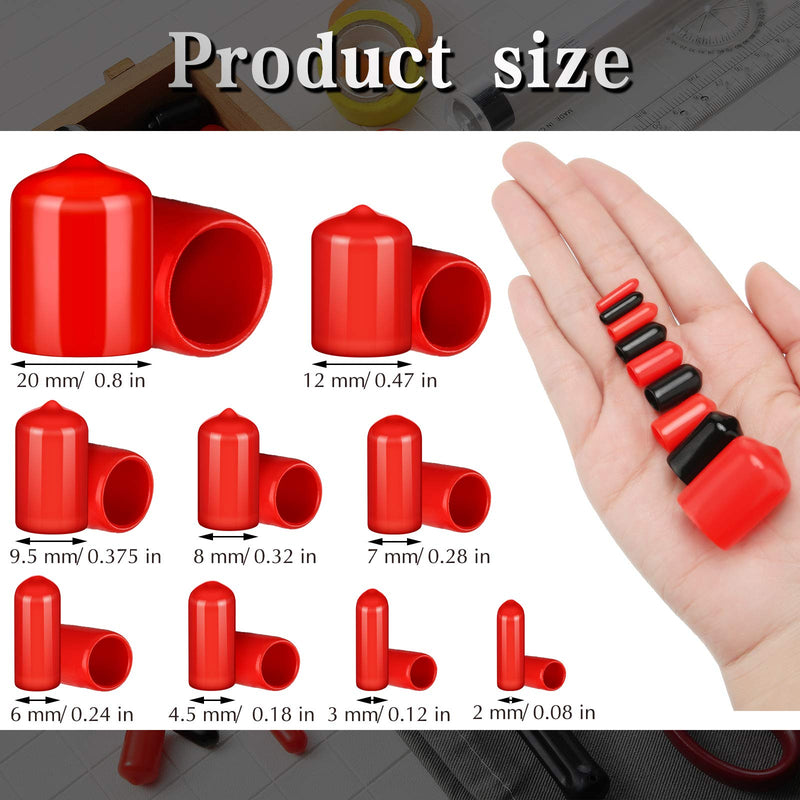 156 Pieces Rubber End Caps Flexible Rubber Caps for Bolts Screw Caps Thread Protectors Vinyl Caps Rubber Screw Covers in 9 Sizes from 2/25 to 4/5 Inch (Black, Red) Black, Red