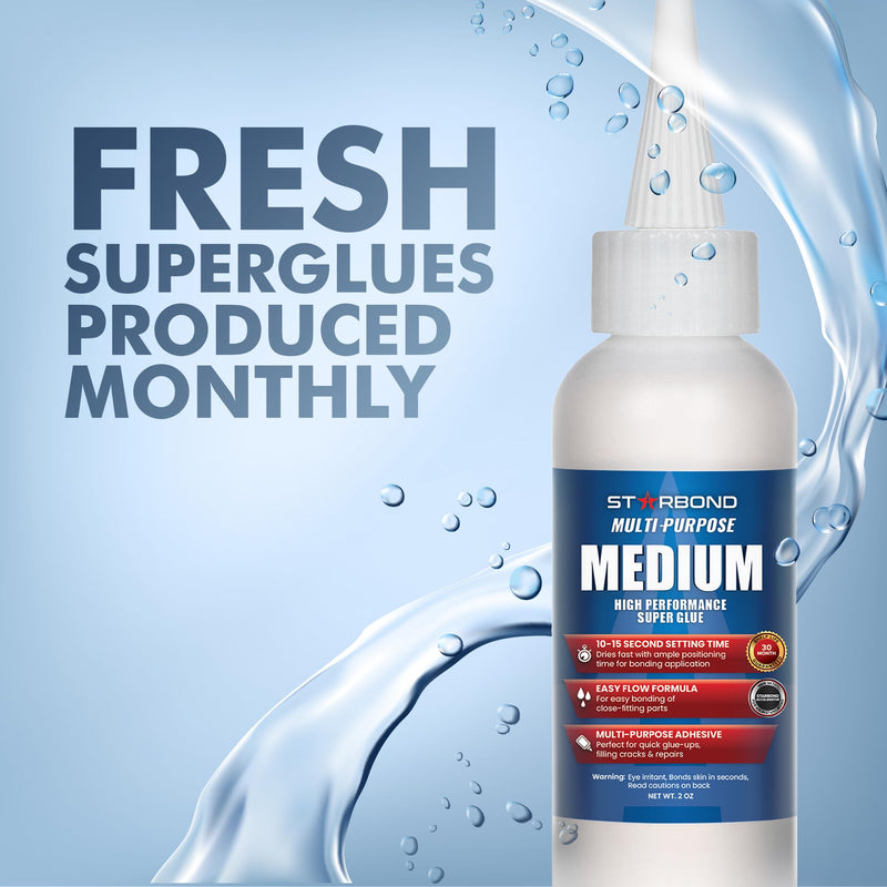Starbond Medium CA Glue (Premium Cyanoacrylate Super Glue) for Quick Glue-ups, Woodworking, Woodturning, Hobby Models, 2 oz 2 ounce