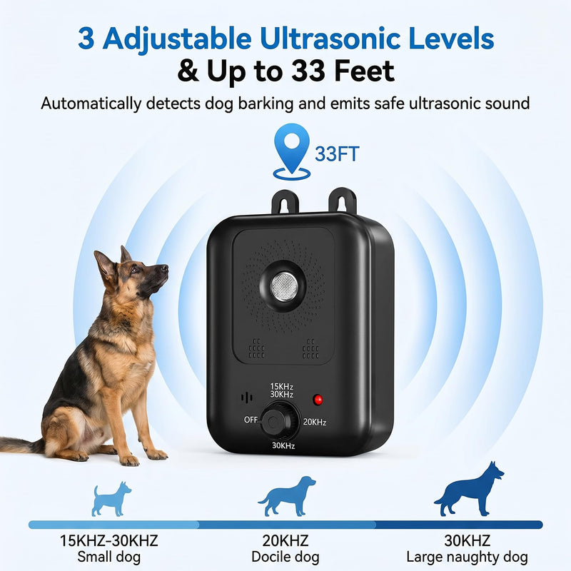 Anti Barking Device for Dogs, Ultrasonic Dog Bark Deterrent Devices, Auto Dog Barking Deterrent Devices, 3 Modes Ultrasonic Bark Box, Dog Barking Stopper Long Range 33ft, for Indoor & Outdoor Use Black