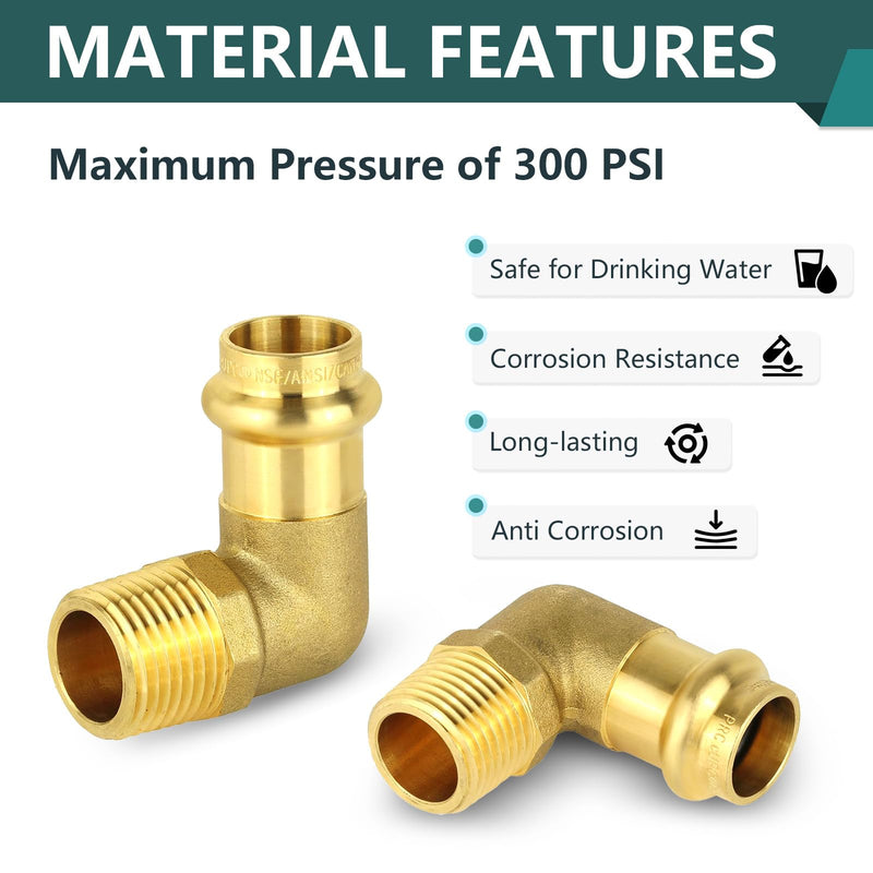 5-Pack Niikappu 3/4" Copper Press X 3/4" Male NPT Elbow(PRESS207-5) 5 3/4" Press X 3/4" Male NPT
