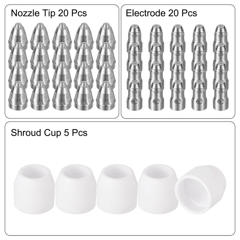 HARFINGTON 45pcs P80 Plasma Cutter Nozzle Electrodes and Shroud Cup Consumables Kit, 1.5mm Nozzle Tip