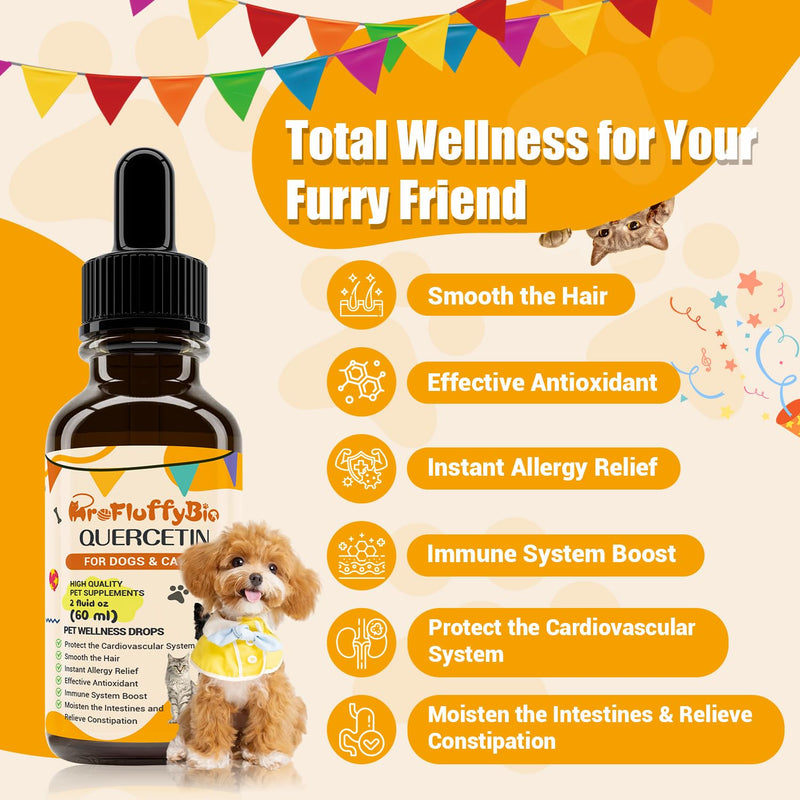 Quercetin for Dogs, Dog Quercetin Liquid Drops, Dog Quercetin Herbal Supplement Support Allergy Relief,Immune Health, Respiratory Health, Skin Health, Gluten Free, Non GMO (60 ml/2 Oz) 1 Pack