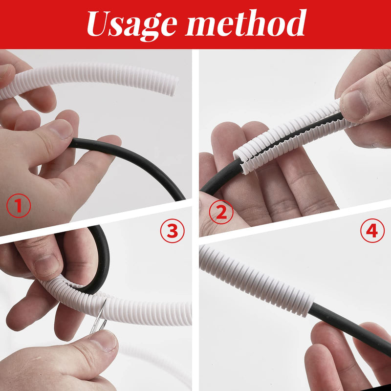 30 ft Dog Cat Cord Protector Electric Wires Covers Wire Loom Tubing Protect Wires from Rabbits, Cats and Other Pets White