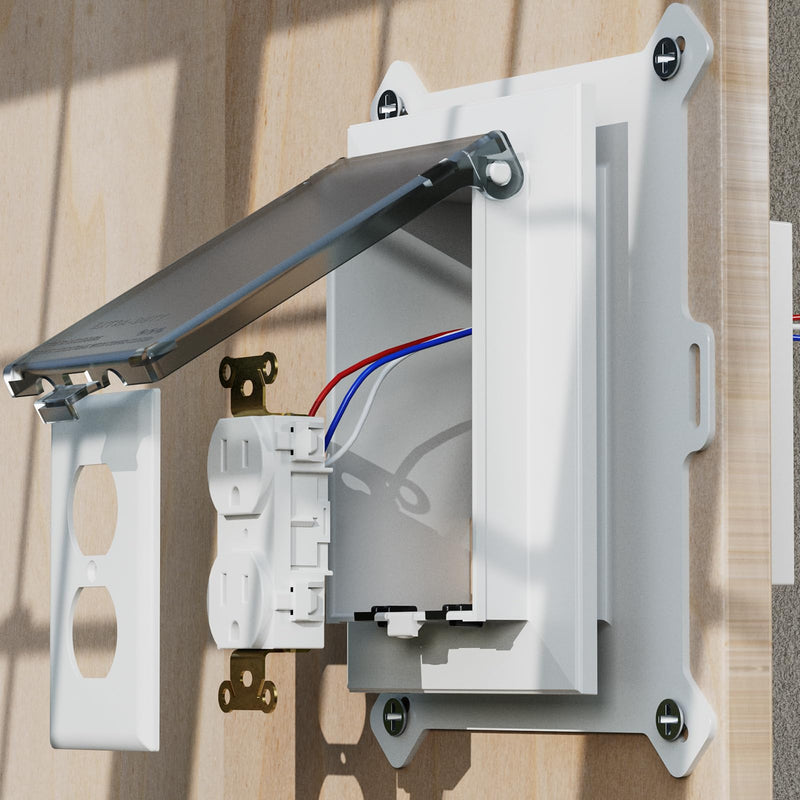 Recessed Outlet Box, DBVS1C-1 Low Profile Electrical Outlet Box, Wall Plate Kit for New Vinyl Siding, Enclosed Weatherproof Outlet Box with Duplex & Decorator Style Covers, 1-Gang, Vertical, Clear Vertical; 1-Gang