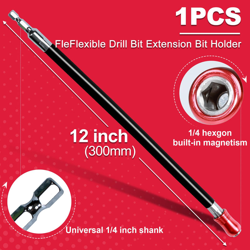 12Inches Flexible drill bit Extension Screwdriver Bit Holders, 1PACK Flex Shaft Extension Socket Drill Bit Holder Hex Shank Quick-Change Drill Bit Guide GBH0300FS