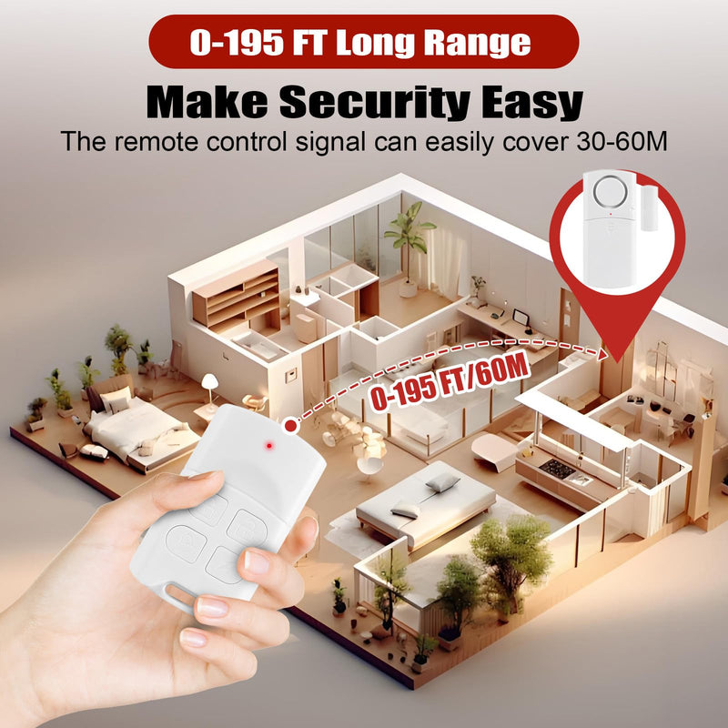 Door Alarm with Remote, Door Alarms When Opened, Window Alarms for Home Security, Pool Alarm for Kids Safety 4 Receivers+4 Remotes