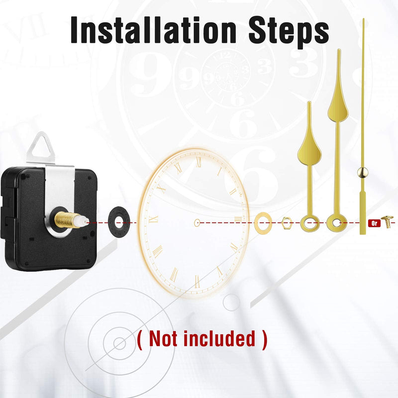 2 Pieces High Torque Long Shaft Clock Movement Mechanism with 5 Different Pairs of Hands Clock Repair Parts Replacement Gold