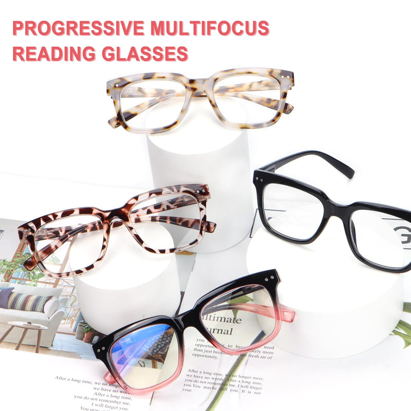 Progressive Multifocus Reading Glasses for Women Men Blue Light Blocking Spring Hinge Square Computer Readers 4 Pack Mixed B 1.75 Diopters
