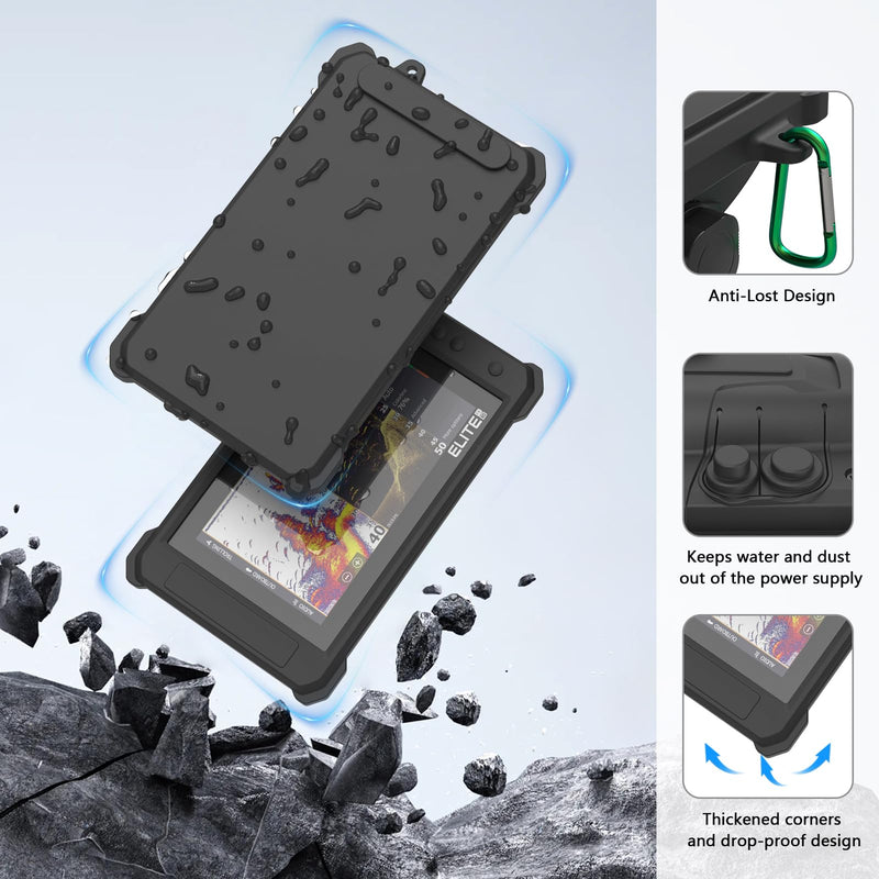 Fish Finder Protective Silicone Skin Cover Compatible with Lowrance Elite FS 9, Black Silicone Cover with Installation Case