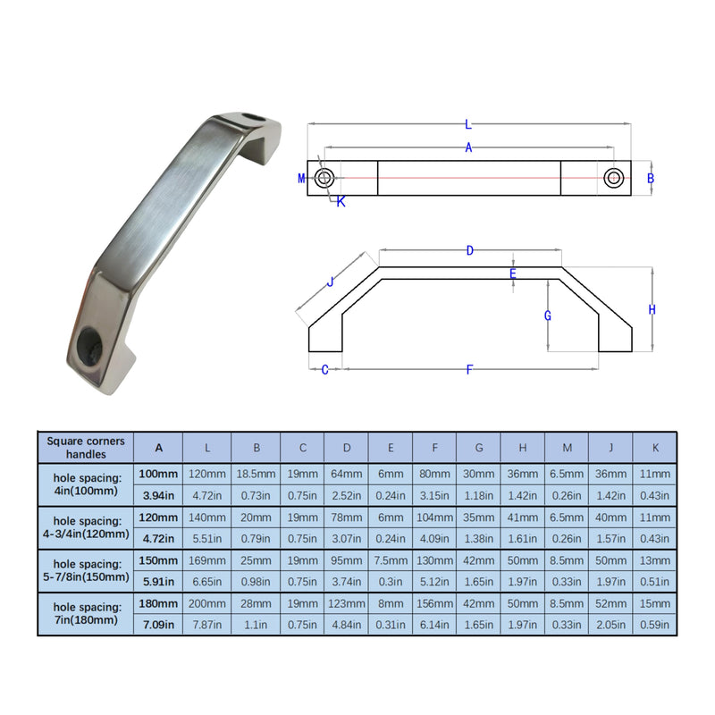Bow Door Handle, Heavy-Duty 304 Stainless Steel Handle handrail for Drawers, cabinets, Entrance Door Handles (Hole spacing: 7"(180mm)) hole spacing: 7"(180mm)