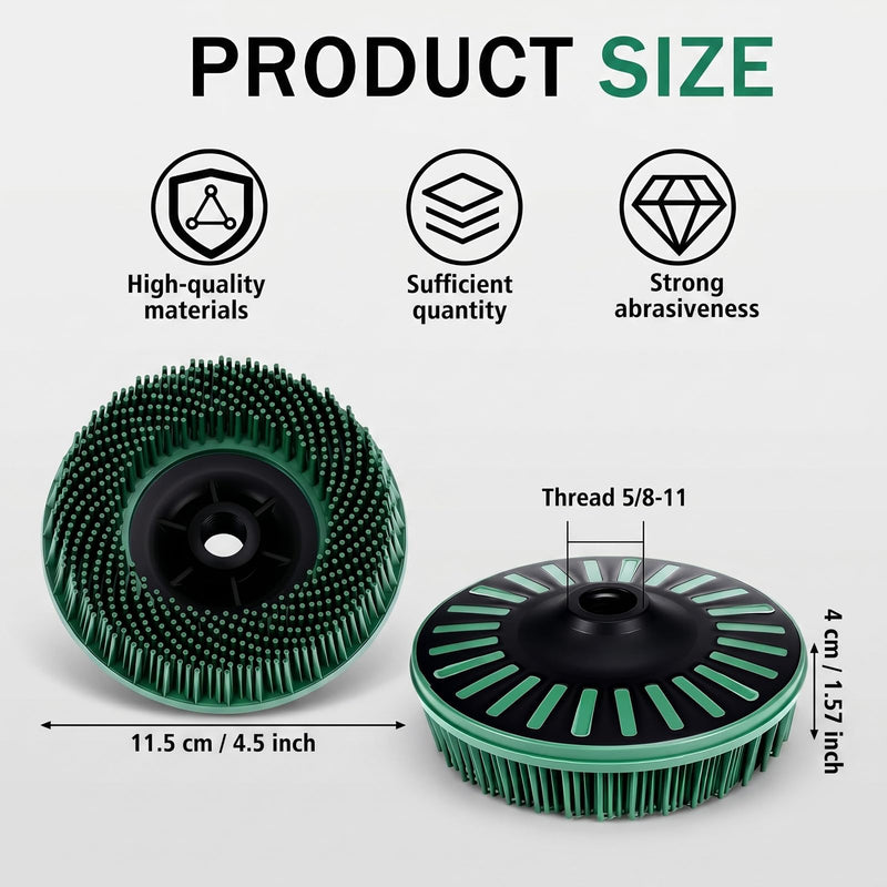 Zhehao 2 Pcs 4-1/2" Green 50 Grit Bristle Disc with 5/8"-11 Threaded Hub Ceramic-Aluminum Oxide Abrasive Brush for Angle Grinder Remove Paint Rust Coatings Weld Slag Contaminants Max 12000 RPM Speed