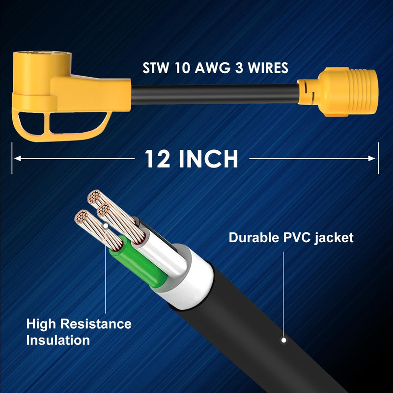 30 Amp RV Generator Adapter Cord, NEMA L14-30R Twist Lock Female to 14-50R Female with Grip Handle, 10AWG, 1.5FT, Heavy-Duty 4C STW Extension for RV, Camper, Trailer, and EV Charger