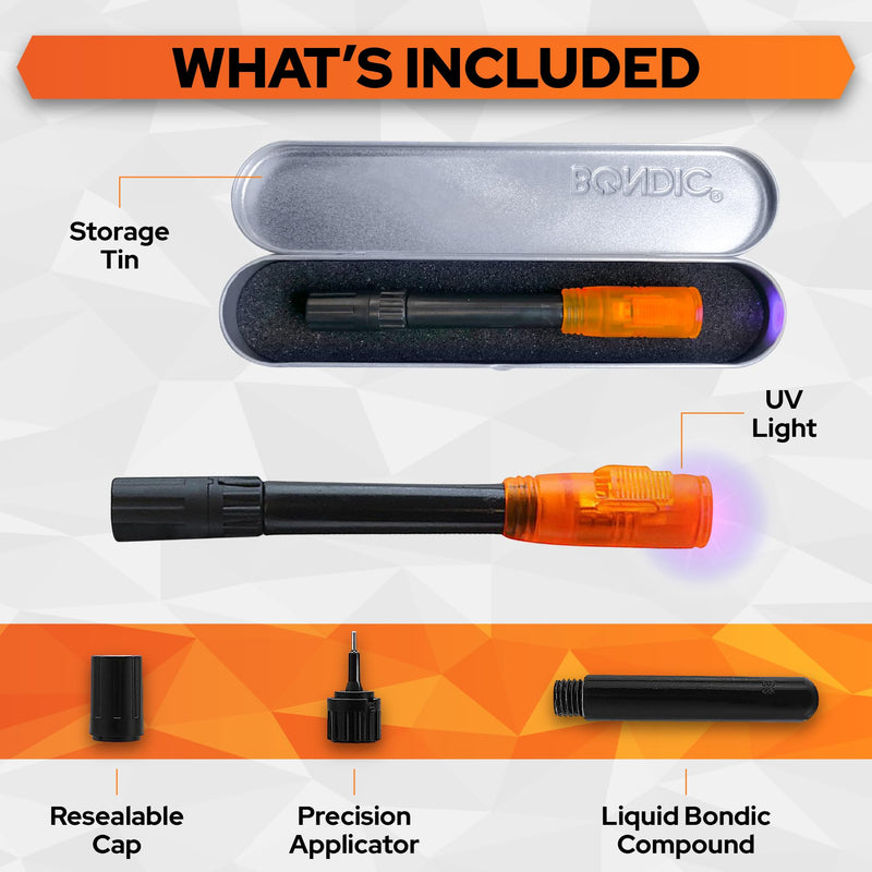 Bondic UV Liquid Plastic Welder, Super Glue, Cures Quickly, UV Resin Kit with Light for Home, Plastic, Jewelry (LED Light & Liquid Cartridge in a Tin Case) No Size