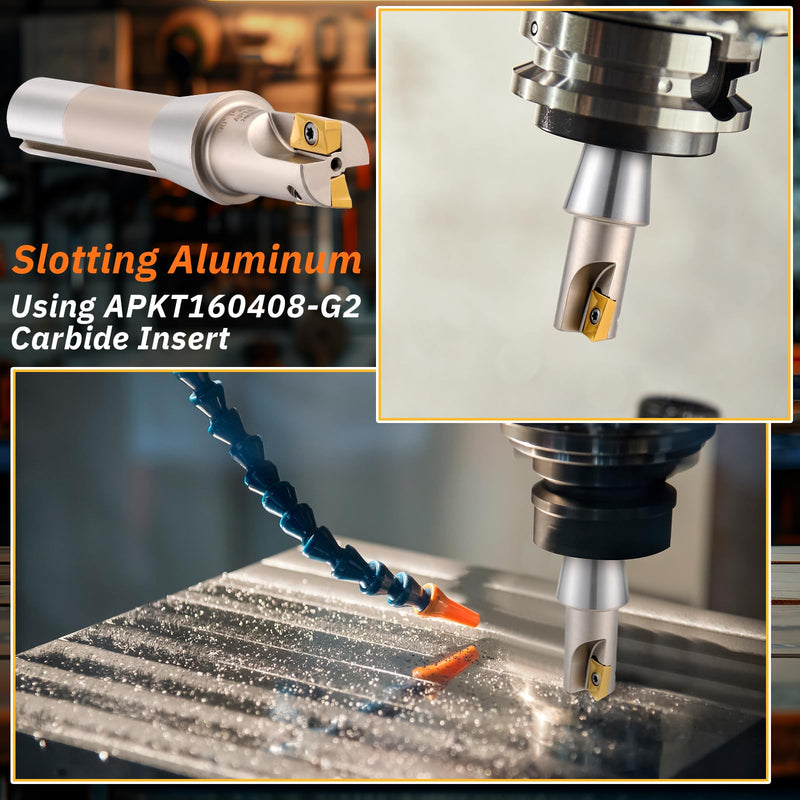 Duraaamo R8 Shank Indexable End Mill 1'' Diameter by 5-27/32'' Oal 90 Degree High Speed Milling Cutter with 2 Aptk1604 Carbide Inserts Industrial Tools