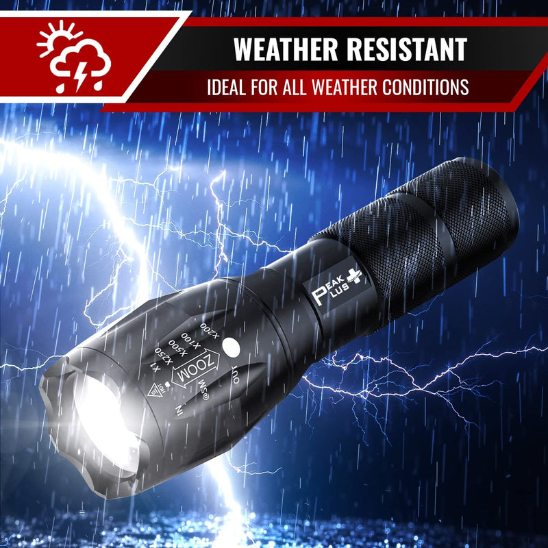 PeakPlus LED Flashlights High Lumens, Tactical Flash Lights [4 Pack] - Super Bright Waterproof Zoomable 5 Modes - Powerful Handheld Flashlight for Emergencies, Camping, Outdoor, Dog Walking 4 PACK
