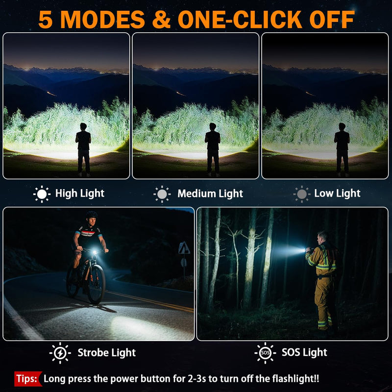 3Pack Rechargeable Flashlights High Lumens 9900FL, LED Flashlight Rechargeable with LCD Digital Display, 5Modes Adjustable Flash Light, Super Bright Flashlight Powerful, Tactical Flashlights for Home 3Pack