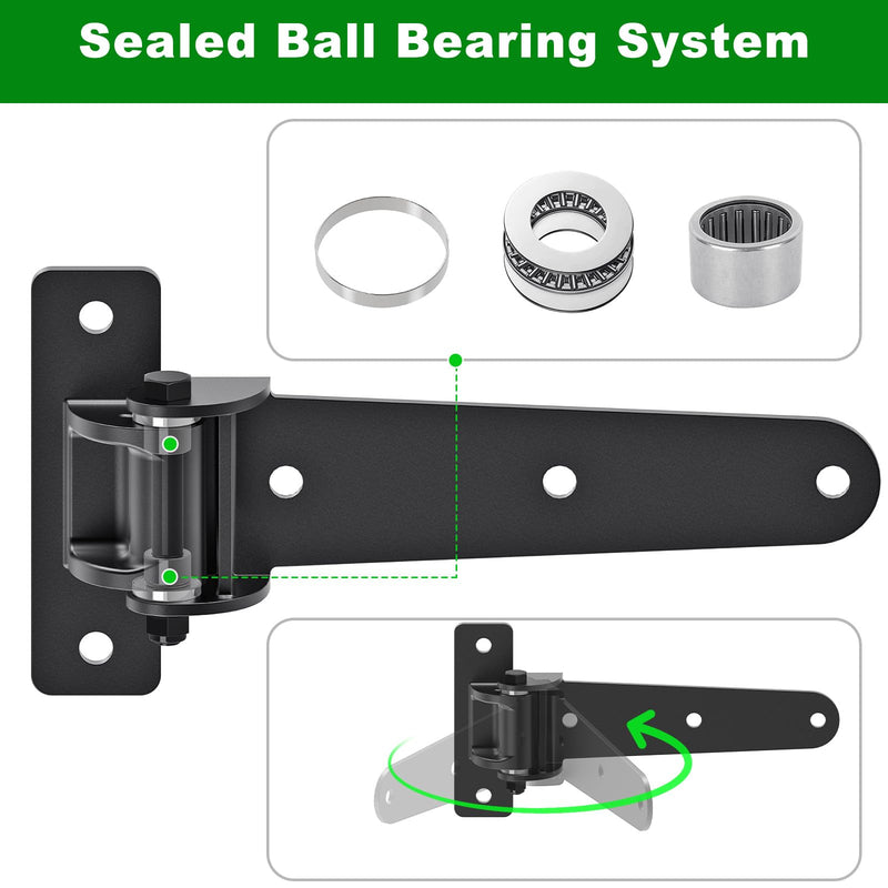 Insaga Heavy Duty Gate Hinges 1000 LBS, 13'' Strap Hinges with Ball Bearings, 6mm Thick Carbon Steel Weld-On or Bolt-On Hinges, 180° One Way Open for Barn Farm Fence Shed Garden Gates (4Pcs, Black) 180° Open-4Pack