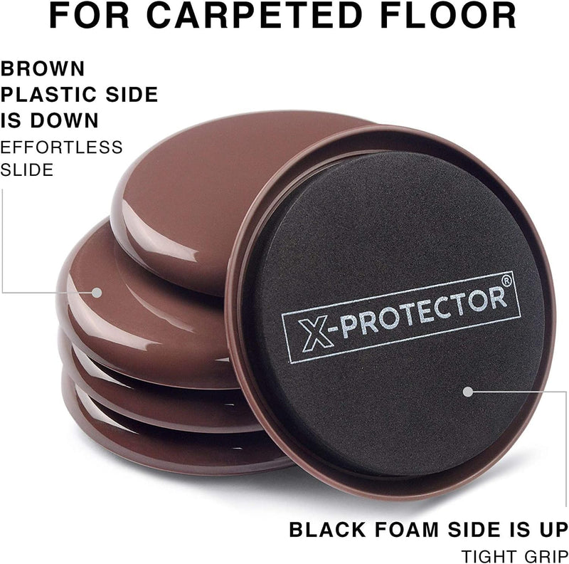 Furniture Sliders for Carpet X-PROTECTOR - 24 PCS Moving Pads 3 1/2" - Sliders for Furniture. Move Your Furniture Easily with Reusable Furniture Moving Sliders for Carpets! 24 PCS 3.5", For Carpet