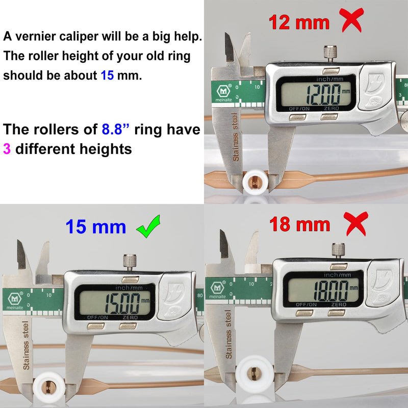 8.8" Microwave Turntable Ring with 15 mm Rollers, Microwave Oven Tray Support, Glass Plate Rotating Roller Ring, Ring Outer Diameter 8.8 inches (22.2 cm), Roller Height 15 mm