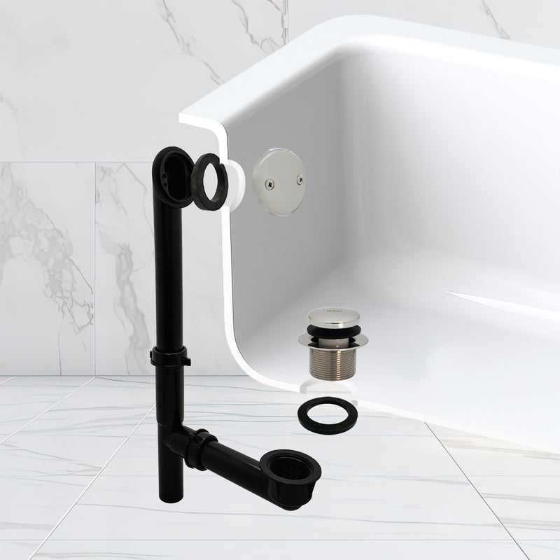 Westbrass Y593144-05 14" Black Tubular Bath Waste & Overflow Assembly with Tip-Toe Drain Plug and Two-Hole Faceplate, Polished Nickel 1 Pack
