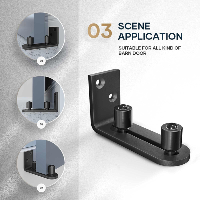 EaseLife Sliding Barn Door Bottom Floor Guide,Ball Bearings Adjustable Stay Roller,Wall Mount System,Flush Flat Bottom Design,2 Assemble Setup Options,Fit All Size Door,Black 1