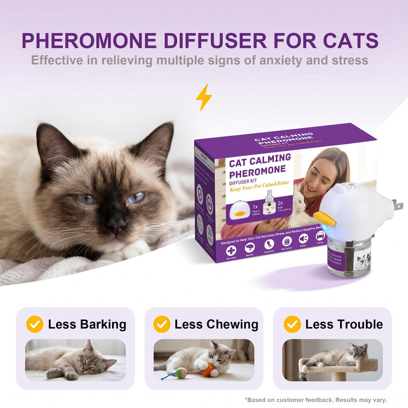 120-Days Cat Calming Pheromone Diffuser Kit - 2 Diffusers & 4 Refills, Long-Lasting Stress & Anxiety Relief, Fighting, Aggression, Meowing & Scratching | 2-Pack Cat Calming Diffuser Kit transparent