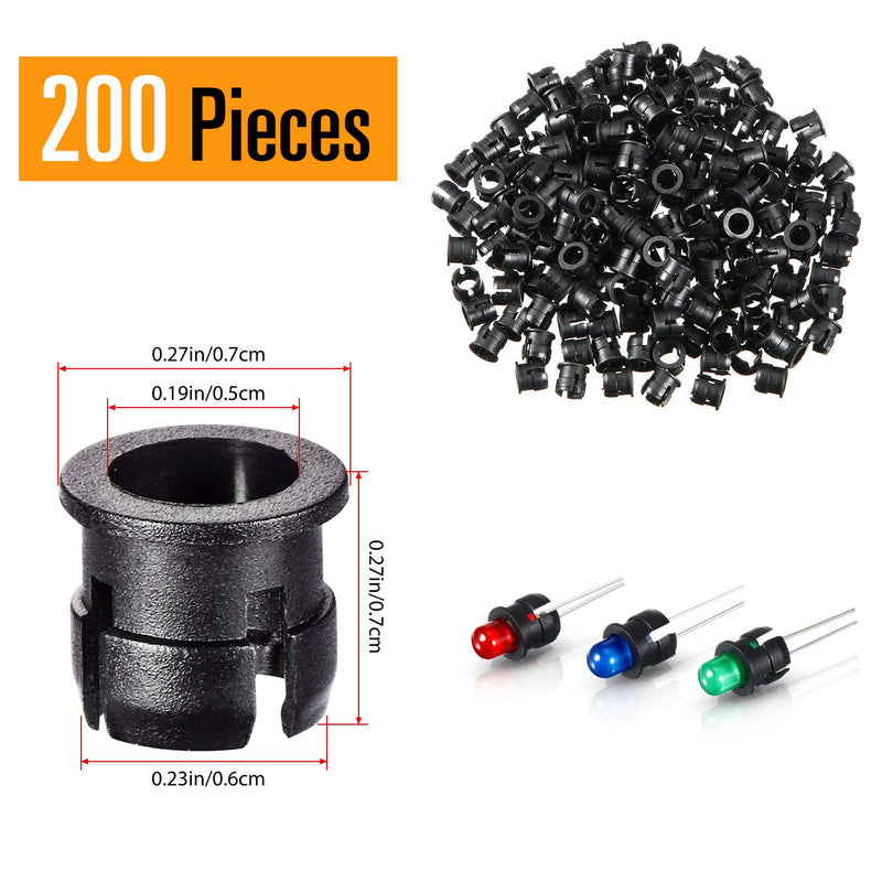 Mudder 200 Pieces 5 mm LED Holder Black Plastic Light Emitting Diode Clips Display Panel LED Light Bezel Mounting Holders Bracket 5 mm Lamp Bulb Socket