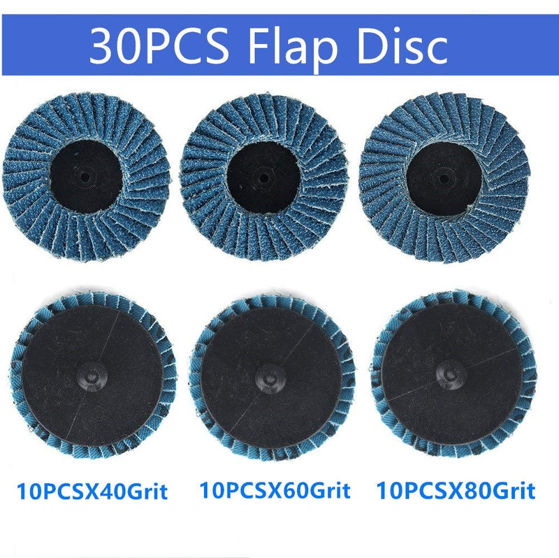 Titoe 30 PCS Flap Disc(40/60/80 Grits)，2 Inch T27 Fused Zirconia Alumina Flat Flap Disc，Grinding Sanding Sandpaper Wheels with 1/4 inch Holder 40/60/80Grit